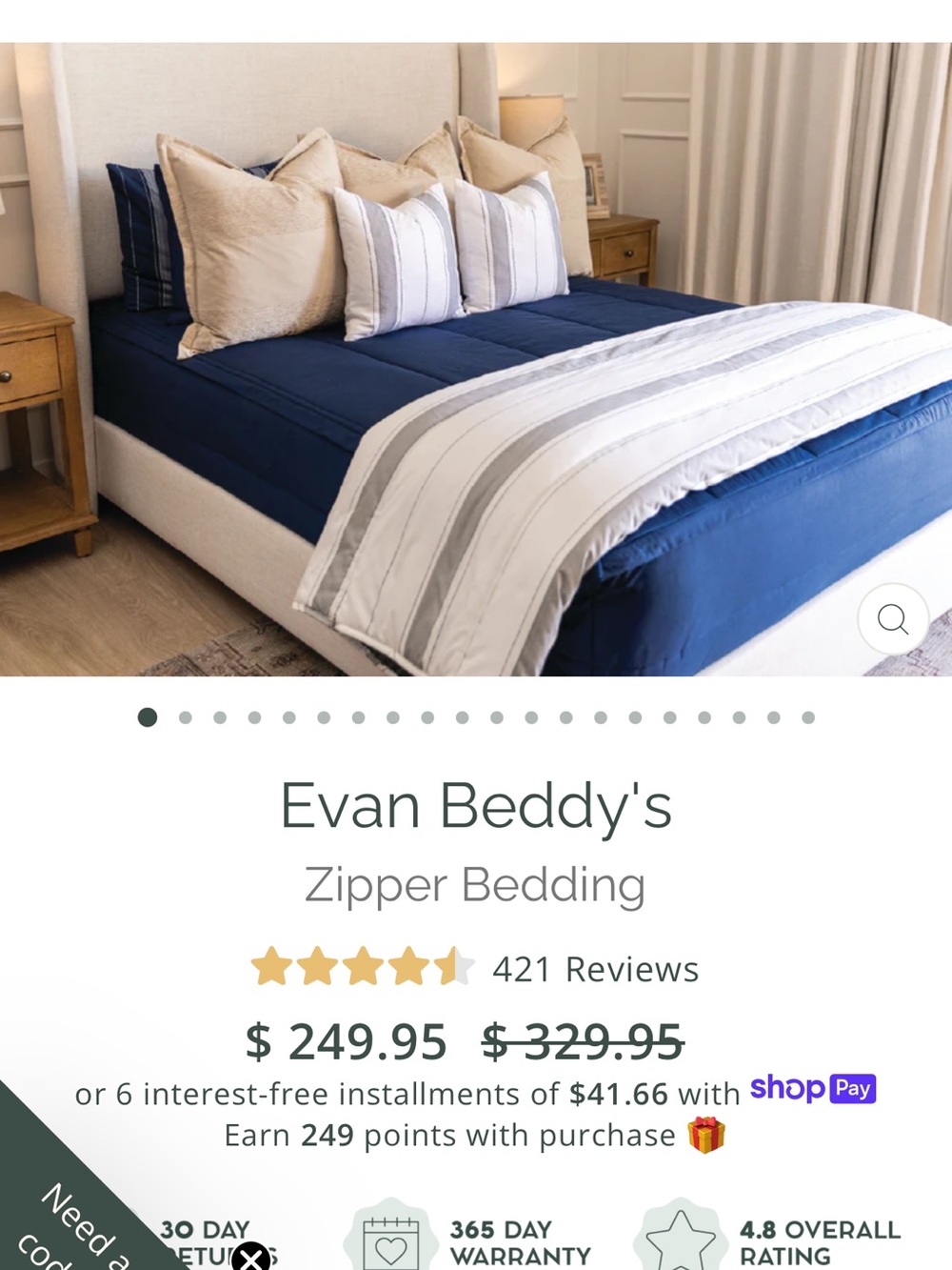 Buddy’s Navy Zipper Full size Bedding